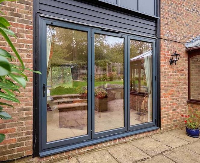 Aluminium bifold door in anthracite grey