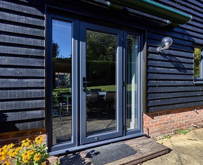 Anthracite grey uPVC back door with glass side panels