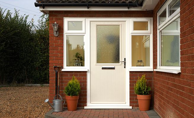 Cream composite door in Keswick design with minister obscure glass from the Anglian cottage composite door range