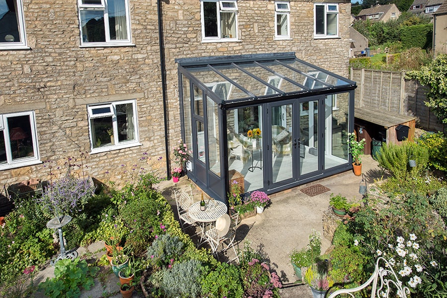 Dual anthracite grey gable end lean to conservatory