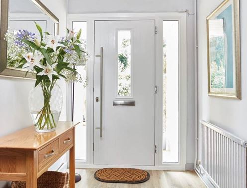 External composite front door white interior with pull bar handle Anglian Home UK