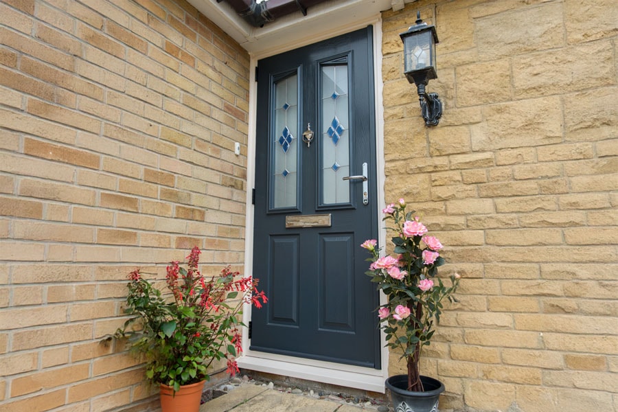 front door with silver mist glass