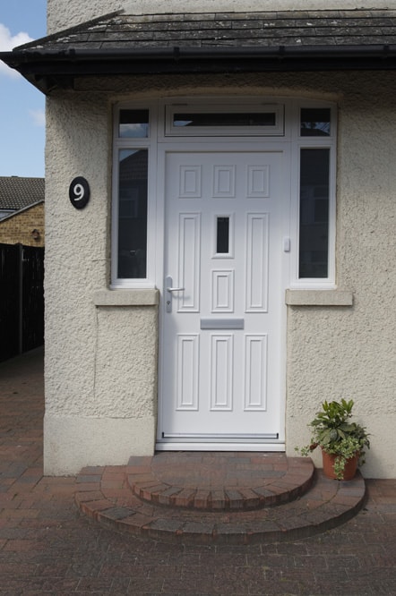 White timber front door