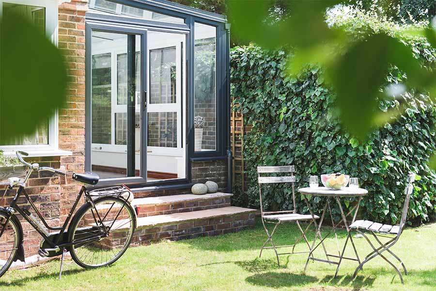 uPVC anthracite grey lean to conservatory