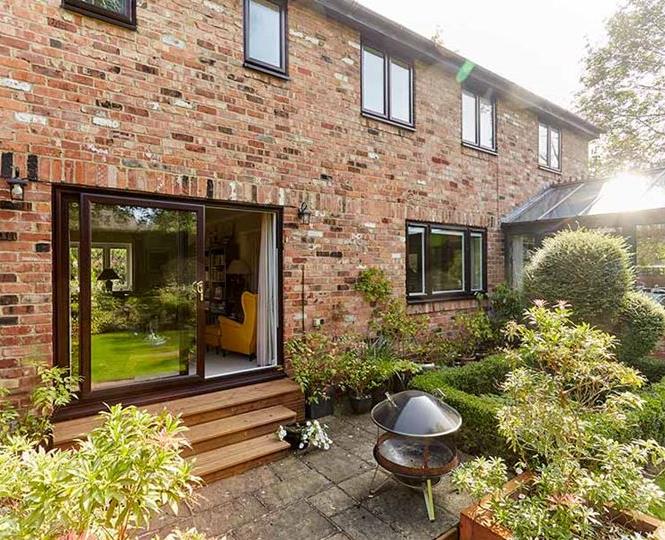 uPVC dark woodgrain patio doors