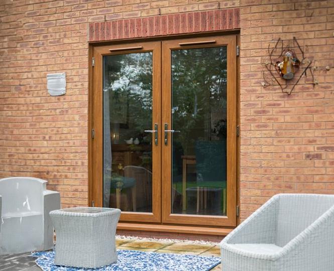 uPVC golden oak french doors
