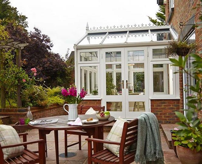 White uPVC french doors on conservatory