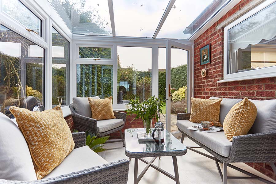 White uPVC lean to garden room interior