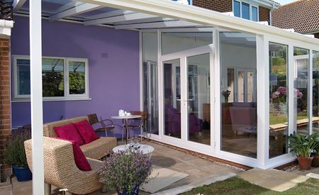 Garden Room Veranda in White PVC-U with French Doors
