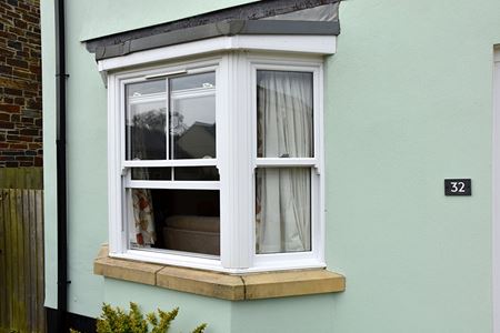 White uPVC Sash bay window in open position