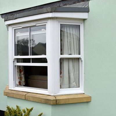 White uPVC Sash bay window in open position