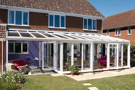 Garden Room Veranda in White PVC-U with French Doors