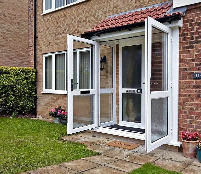 White PVC porch with white patio French doors